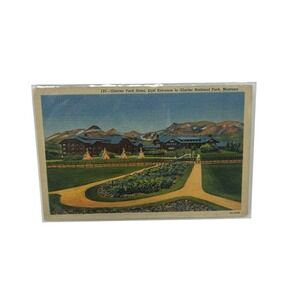 Glacier‎ Park Hotel Entrance National Park Montana Vintage Linen Postcard
